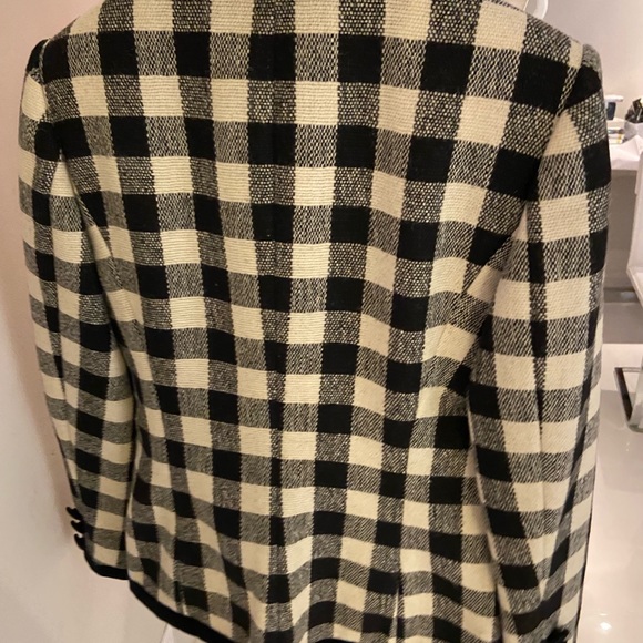 Ladies black and white wool checked blazer w/ velvet pipping - Picture 3 of 5